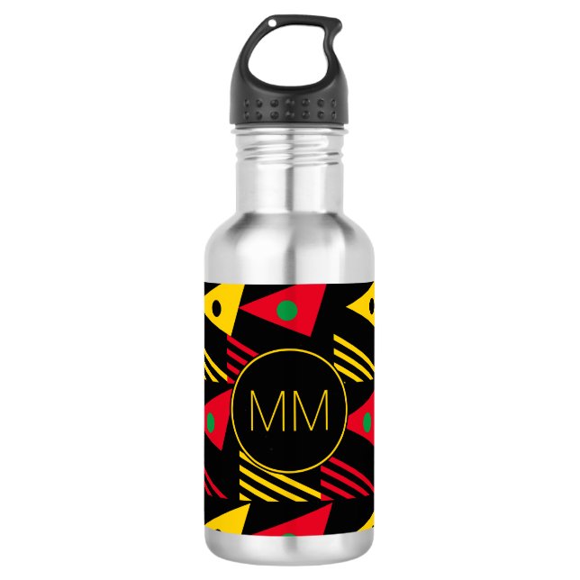 Stylish Geometric Triangles Monogram Stainless Steel Water Bottle (Front)