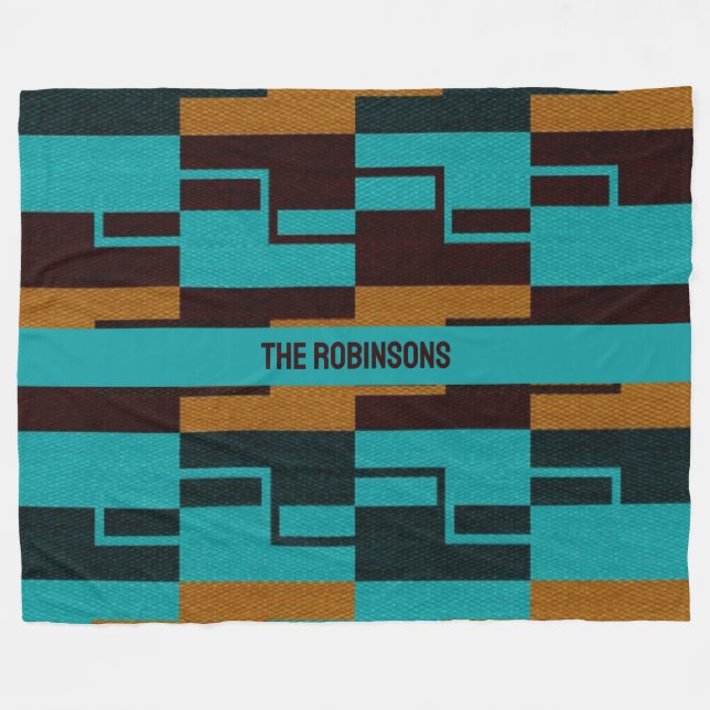 Stylish Geometric Turquoise Black and Brown  Fleece Blanket (Front (Horizontal))