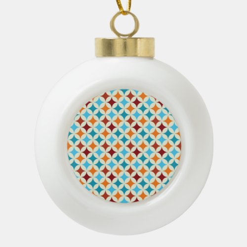 Stylish Geometric Vintage Seamless Pattern Ceramic Ball Christmas Ornament
