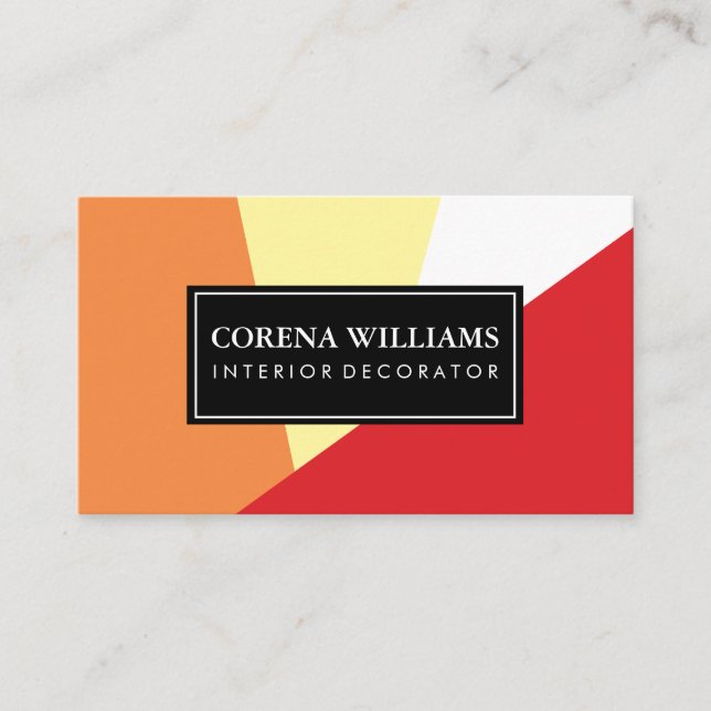 Stylish Geometric Warm Color Blocks Business Card (Front)