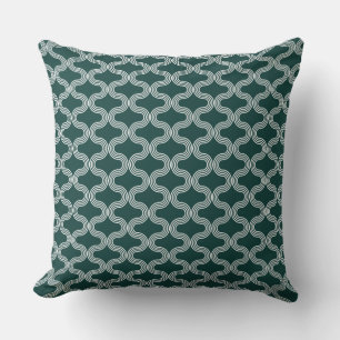Stylish Geometric Wave Pattern Green White Throw Pillow