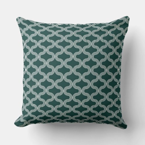 Stylish Geometric Wave Pattern Green White Throw Pillow
