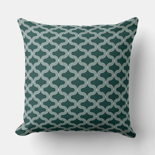 Stylish Geometric Wave Pattern Green White Throw Pillow (Front)