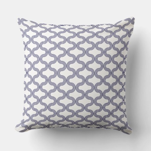 Stylish Geometric Wave Pattern Navy White Throw Pillow