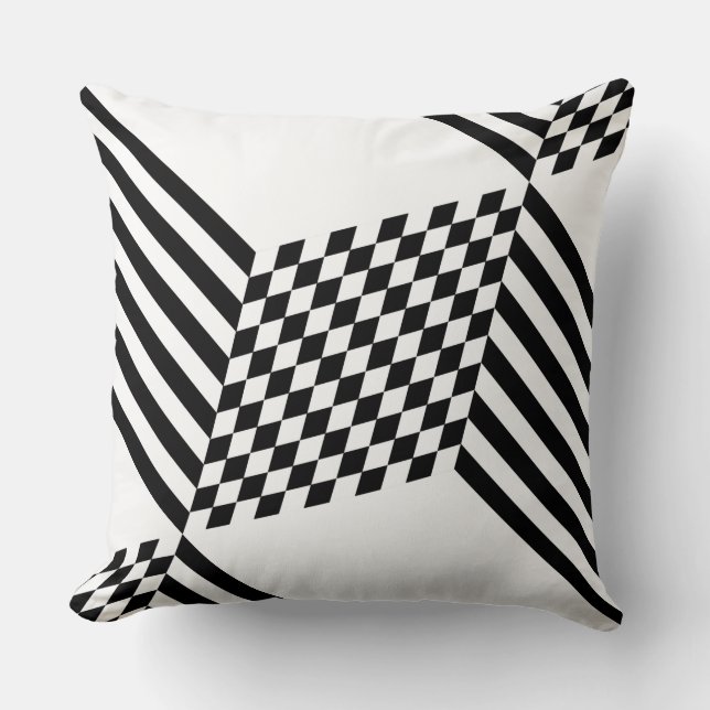 Stylish Geometric White & Black Diamond Pattern Throw Pillow (Front)
