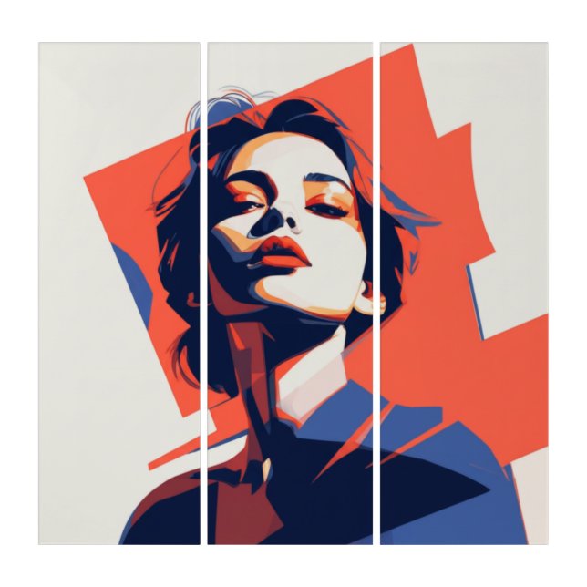 Stylish Geometric Woman Portrait  Triptych (Front)