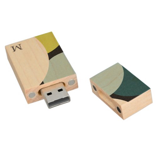 Stylish Geometry Art Initial Name  Wood Flash Drive