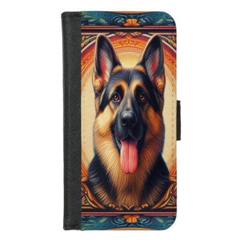 Stylish German Shepherd Dog Colorful Frame iPhone 87 Wallet Case