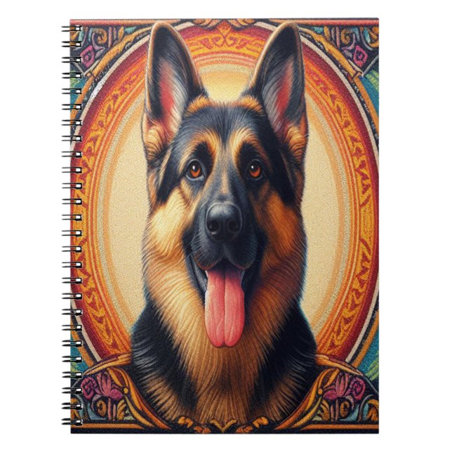 Stylish German Shepherd Dog Colorful Frame Notebook (Front)