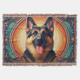 Stylish German Shepherd Dog Colorful Frame Throw Blanket