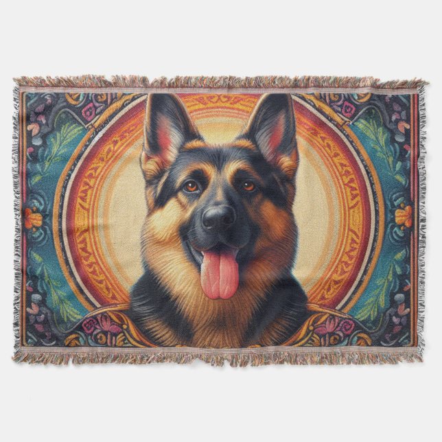 Stylish German Shepherd Dog Colorful Frame Throw Blanket (Front)