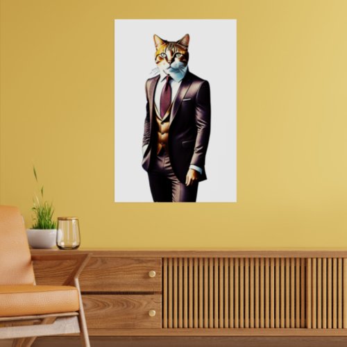 Stylish Ginger Cat Man in His Suit  Poster