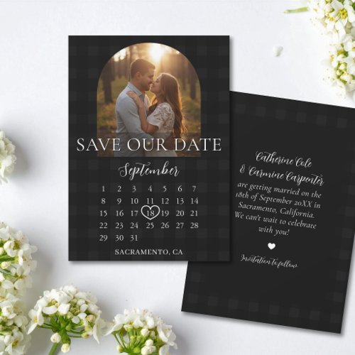 Stylish Gingham Engagement Photo Arch Wedding  Save The Date