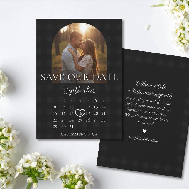 Stylish Gingham Engagement Photo Arch Wedding  Save The Date (Creator Uploaded)