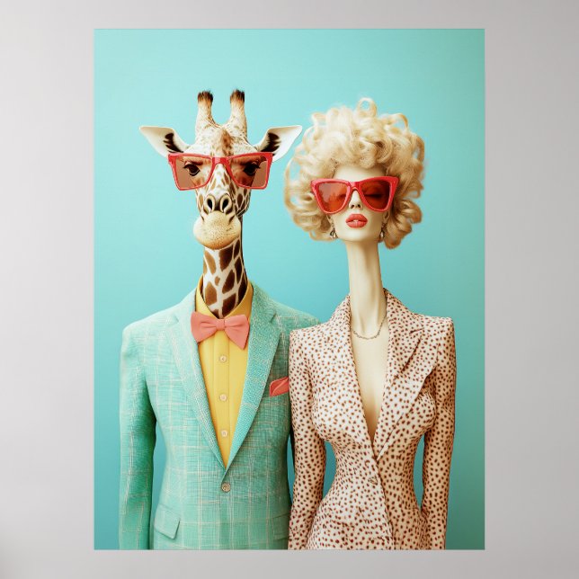Stylish Giraffe and Woman Poster (Front)
