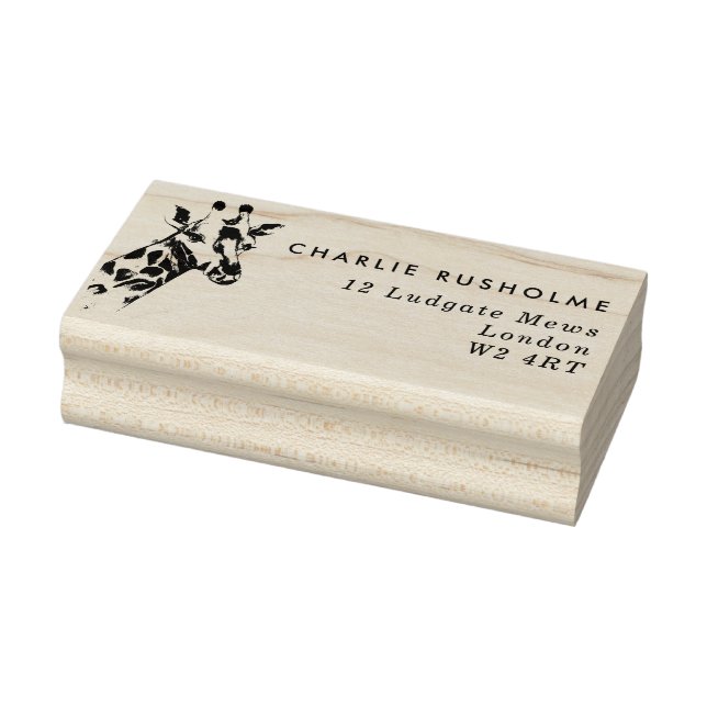 Stylish Giraffe Name and Address Rubber Stamp (Stamp)