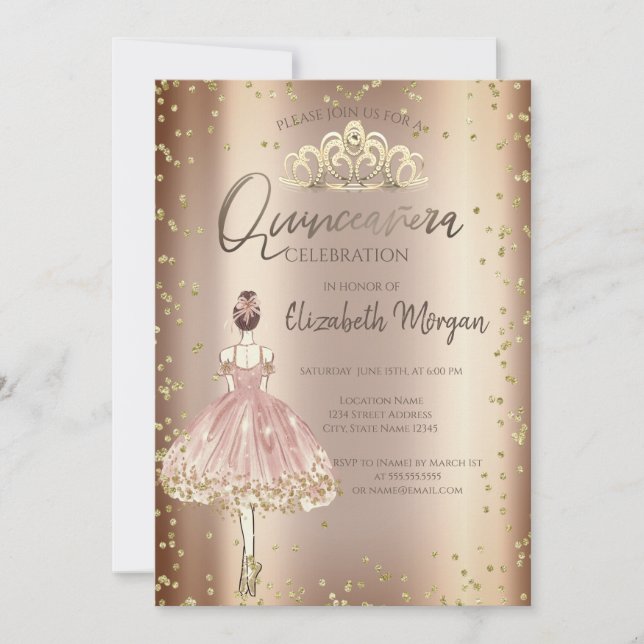 Stylish Girl,Tiara,Diamonds Cooper Quinceañera Invitation (Front)