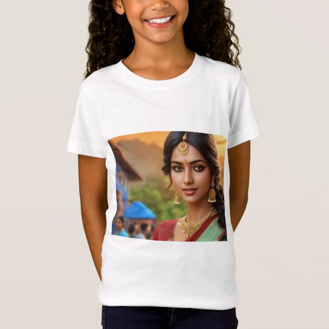 "Stylish Girls' Fine Jersey T-shirt with Chic Girl (Front)