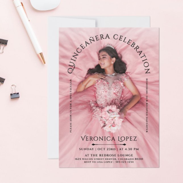 Stylish Girly 15th Bday Classical Black Typo Photo Invitation (Creator Uploaded)