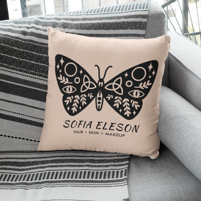 Stylish Girly Black Butterfly Blush Pink Branded Throw Pillow (Creator Uploaded)