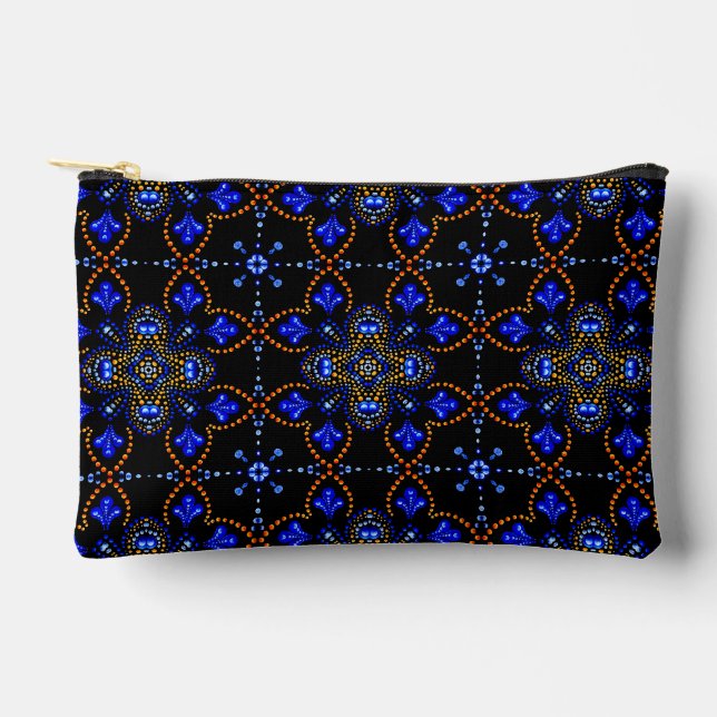 Stylish Girly Blue & Gold Dot Art Mandala Pattern  Accessory Pouch (Front)