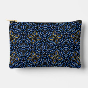 Stylish Girly Blue & Gold Dot Art Mandala Pattern Accessory Pouch