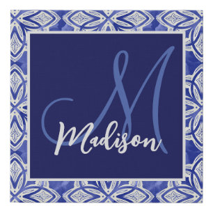 Stylish girly blue grey initial monogrammed faux canvas print