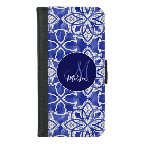 Stylish girly blue grey initial monogrammed  iPhone 87 wallet case