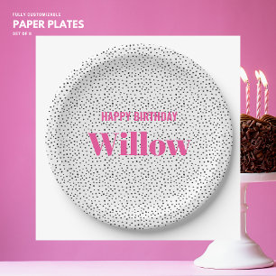Stylish Girly Bold Pink Polka Dot Happy Birthday Paper Plates