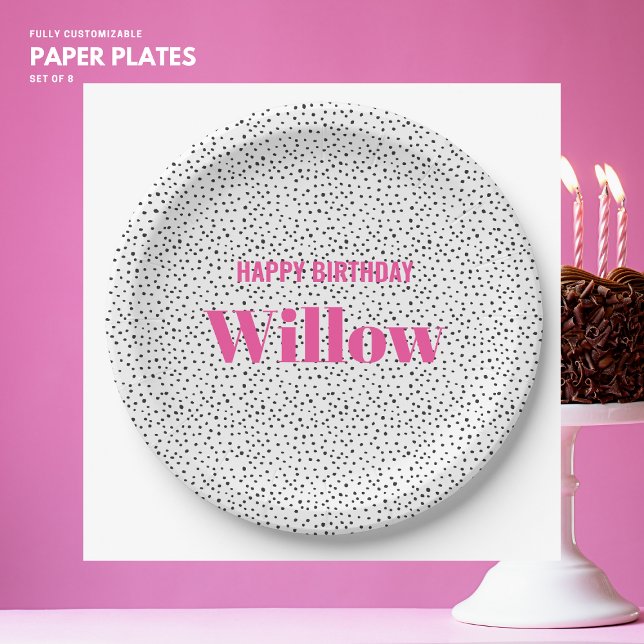 Stylish Girly Bold Pink Polka Dot Happy Birthday Paper Plates (Creator Uploaded)