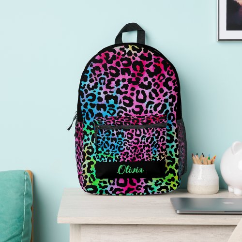 Stylish Girly Colorful Rainbow Neon Monogram  Printed Backpack