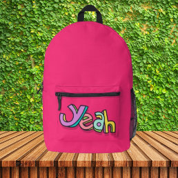 Stylish Girly Colorful &quot;Yeah&quot; Bold Pink Sports  Printed Backpack