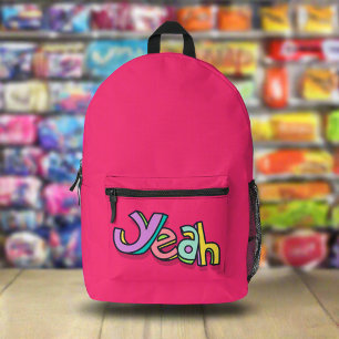 Stylish Girly Colorful "Yeah" Bold Pink Sports  Printed Backpack