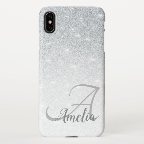 Stylish Girly Crystal Silver Glitter Sparkles Name iPhone XS Max Case