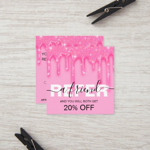 Stylish Girly Dripping Pink Glitter  Referral Card