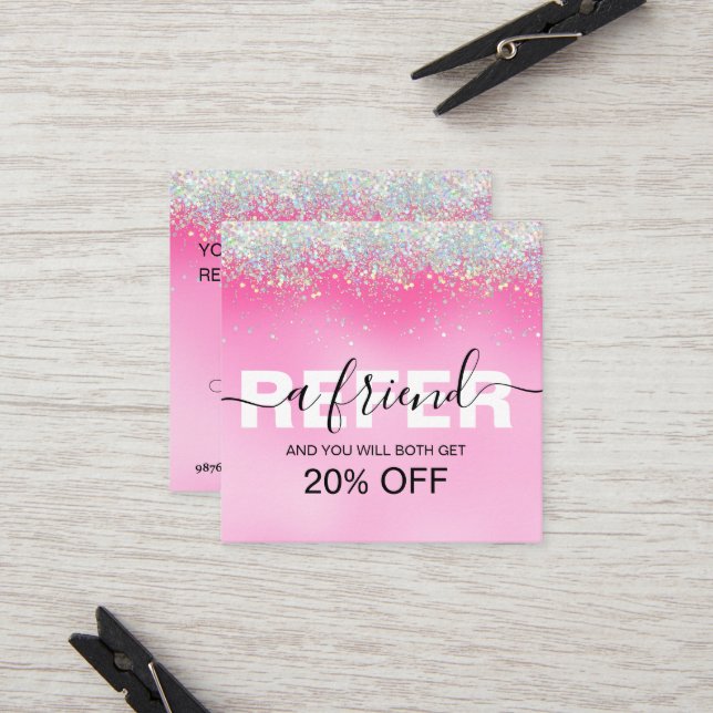 Stylish Girly Dripping Pink Glitter  Referral Card (Front/Back In Situ)