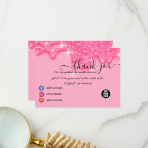 Stylish Girly Dripping Pink Glitter Thank You Card
