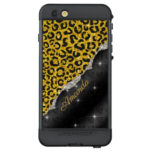 Stylish girly faux glitter animal print Monogram LifeProof ND iPhone 6s Plus Case