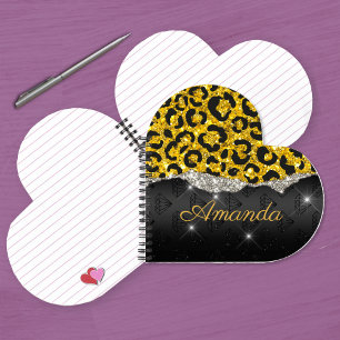 Stylish girly faux glitter animal print Monogram N Notebook