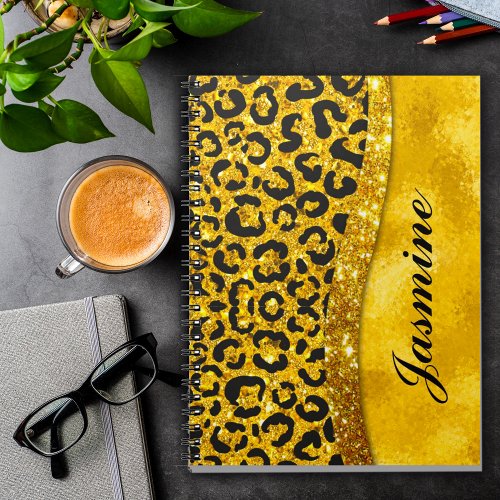 Stylish girly faux glitter animal print Monogram Notebook