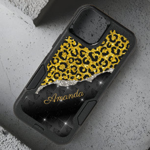 Stylish girly faux glitter animal print Monogram OtterBox iPhone 14 Case