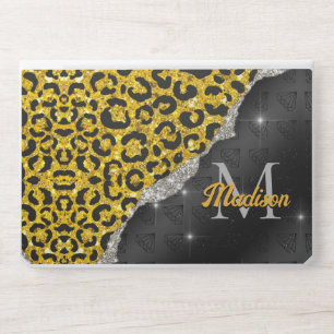 Stylish girly faux glitter leopard print Monogram HP Laptop Skin