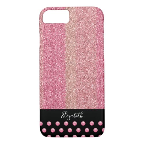 Stylish Girly Glitter Rose Gold Pink Monogram iPhone 87 Case