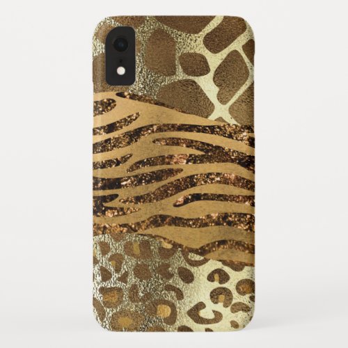 Stylish Girly Gold Glitter Modern Animal iPhone XR Case