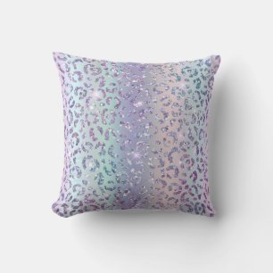 Stylish Girly Mermaid Glitter Leopard Print Unique Throw Pillow