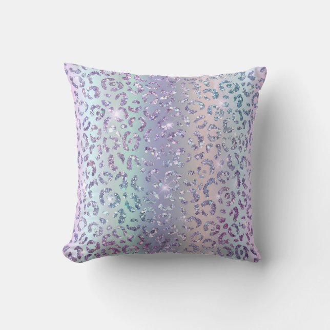 Stylish Girly Mermaid Glitter Leopard Print Unique Throw Pillow (Front)