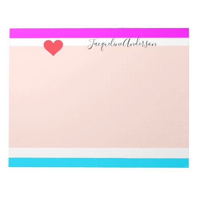 Stylish Girly Modern Chic Heart Bright Colorful  Notepad (Front)