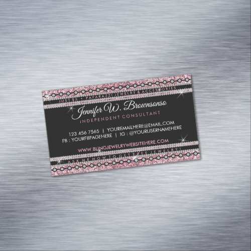 Stylish Girly Pink Elegant Diamond Luxury Jewelry Business Card Magnet