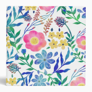 Stylish girly pink flowers hand paint design 3 ring binder