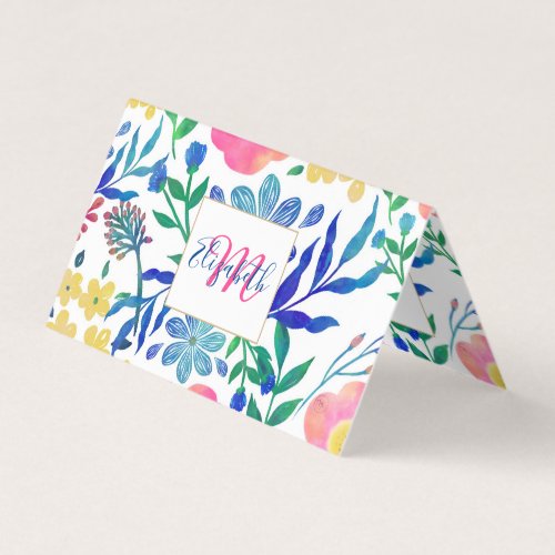 Stylish girly pink flowers hand paint design business card